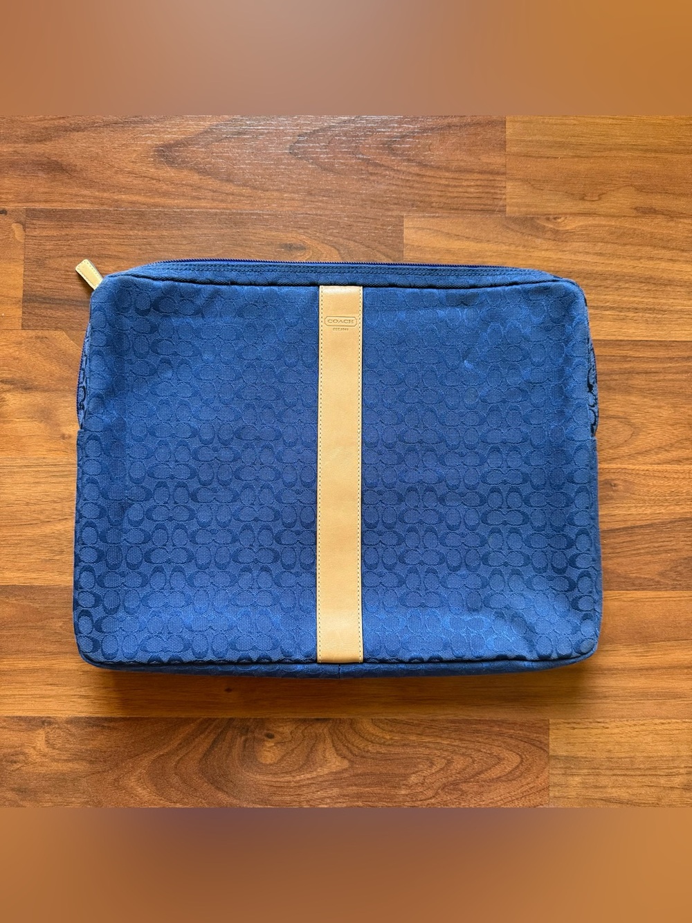 Coach Voyager signature blue jacquard canvas laptop sleeve carrying bag 11x14x2